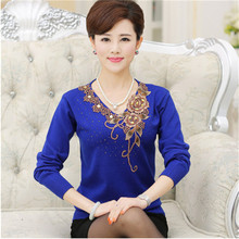 Embroidery Bottom Women Sweater Large Size Middle Age Mother Top Autumn New Design Long Sleeve Knitt