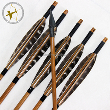 6 Pcs Hot Bamboo Hunting Arrows Turkey Feather Fletching Point Broadheads Tip Bow Shooting Free Shipping