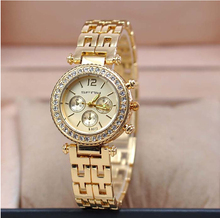 Oro mujeres marca de lujo caliente ginebra Ladies relojes de pulsera regalos para la muchacha completa Rhinestone del acero inoxidable reloj de cuarzo