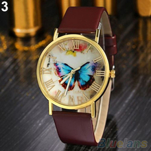 Creative Vintage Butterfly Faux Leather Quartz Analog Dress Wrist Watch Women 2LW9