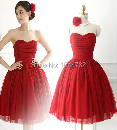 Red bridesmaid dresses knee length