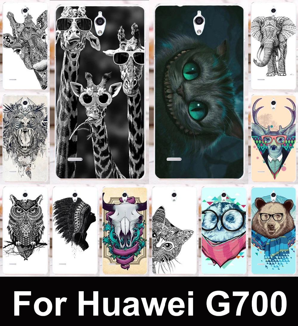 For Huawei Ascend G700 Clear sides Black white colorful animal patterns mobile phone protective case hard