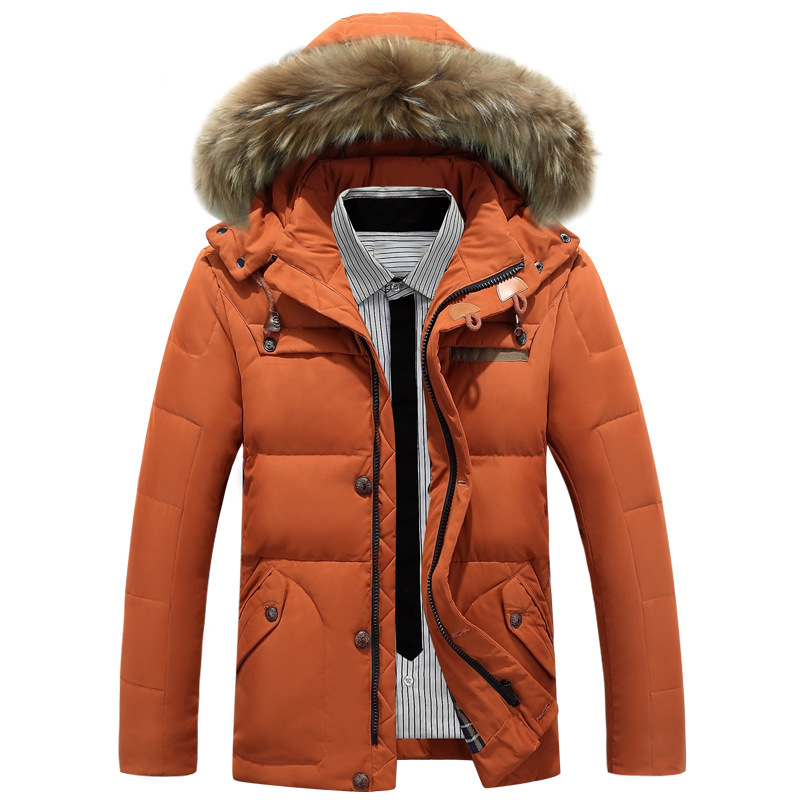 2015 new winter fashion men jacket zipper Slim version  high-quality high natural fur collar velvet hooded men short down jacket
