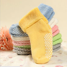 0 3 year old cotton baby socks Autumn and winter thick terry baby socks solid color