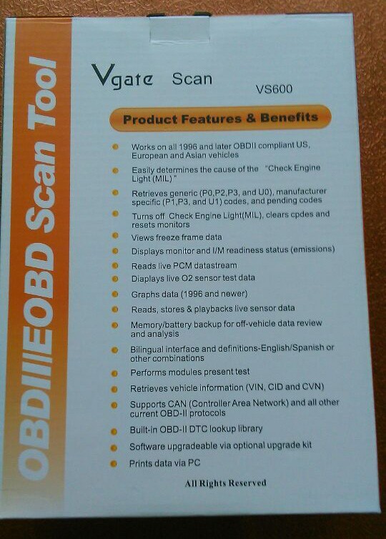 Vgate VS600 ODB2 II EODB CAN Auto Car Scanner Diagnostic Fault Code Reader Tool (2)