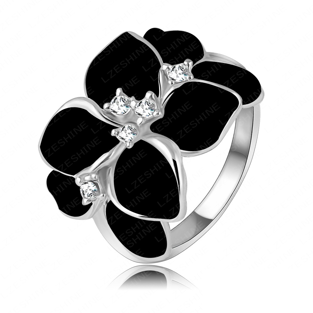 Exaggerated Design Platinum Plating Austrian Cystal SWA Element Black Flower Ring For Women Ri HQ1006 B