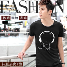 Mens T Shirts Fashion 2015 Headset Cartoon Printed Casual T Shirt Men Brand T-shirt Marcelo Burlon Cotton Tee Shirt M-XXL