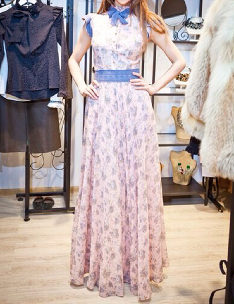 Fashion 2014 Summer Women's Sleeveless Sweet Lace Long Dresses , Pink Butterfly Sleeve European Maxi Dress