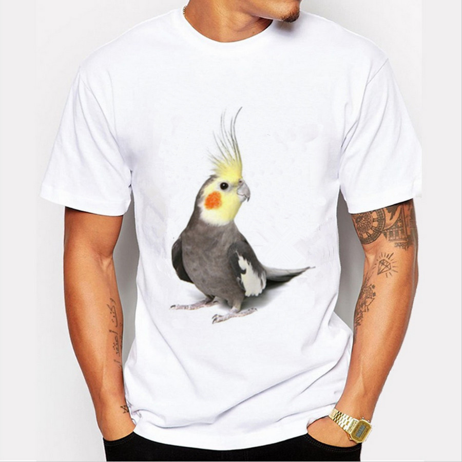 2016 Men T-shirt Fashion Novelty Grey Parrot 21 Colors Prints Short Sleeved Round Neck Man Top Shirt YH-M-23