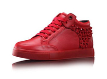 2015 new arrive red color royaums female genuine leather with red rivts lace up outdoor casual