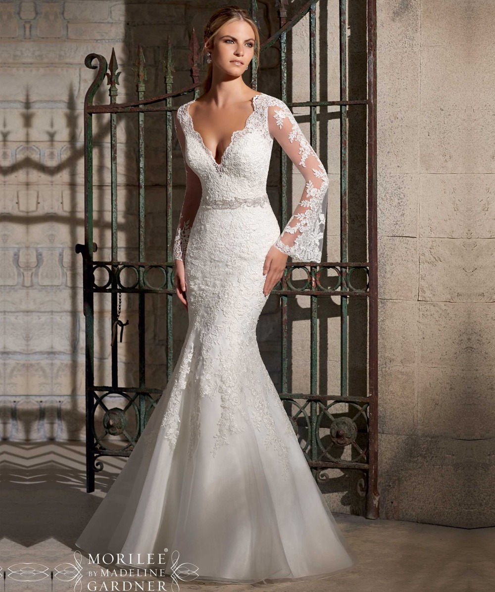 Designer Deep V-Neck Mermaid Wedding Dress 2015 Op...