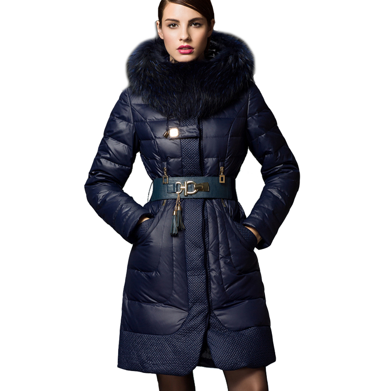 NEW 2014 Winter Women's Large Fur Collar White Duck Down Coats Slim Thickening Frozen Down Jackets Luxury Fur Coats Parkas 029