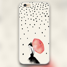 the lady with red umbrella in rain Design case cover cell mobile phone cases for Apple iphone 4 4s 5 5c 5s 6 6s 6plus hard shell