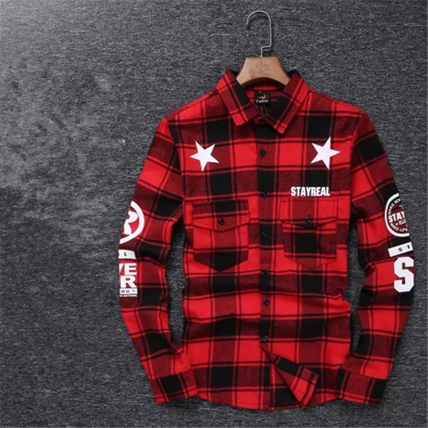 2016 Tyga cool oversized T shirts Tee men hip hop red font b Tartan b font