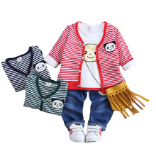Newest Spring Autumn Baby Boys Girls Clothes Sets Kids Stripe Coat+T Shirt+jeans Pants 3 Pcs Children Jacket Clothing Sport Suit