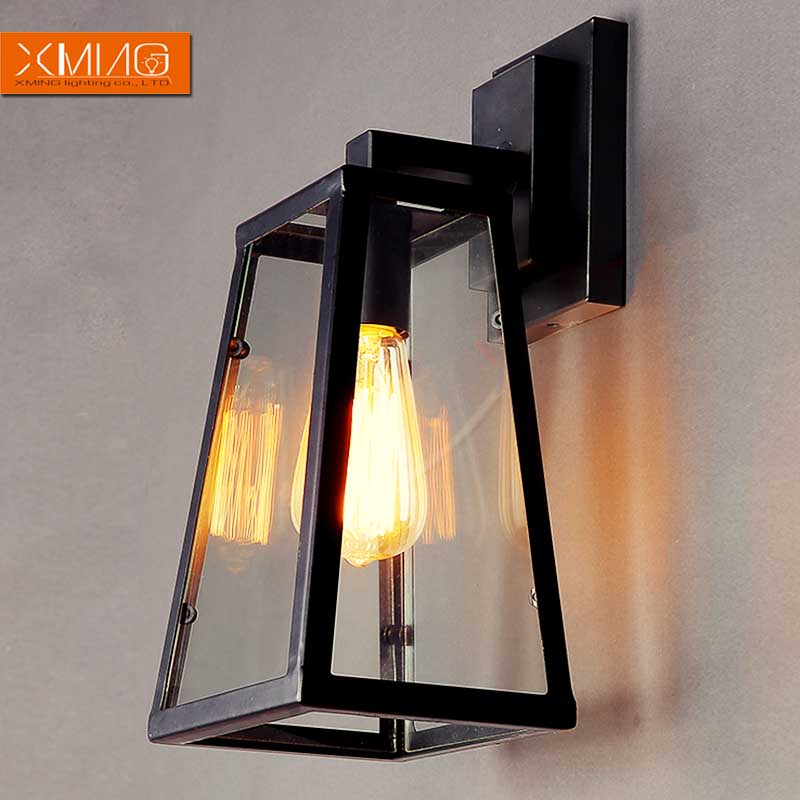 vintage wall lamp iron indoor lighting black glass lamp shade retro rustic wall sconces for ...