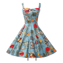 Ladies Cotton robe Rockabilly Womens Summer style Dresses pin up Retro Vintage 50s Audrey Hepburn Swing print Casual clothing