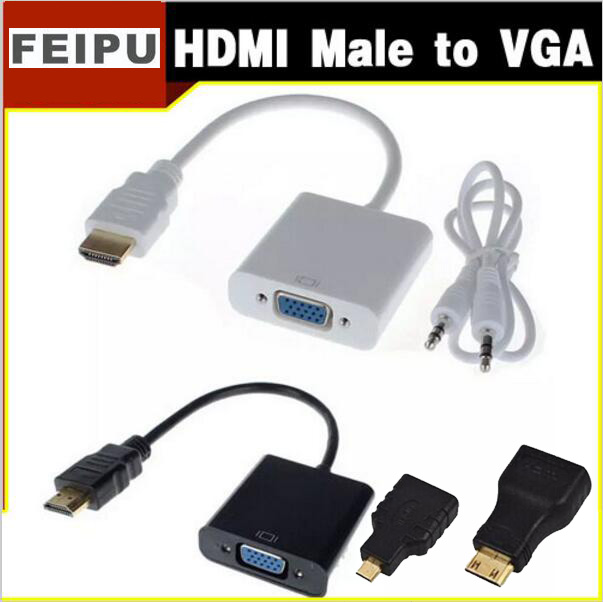 HDMI to VGA 3.5mm plug Audio Cable Adapter Converter Male to Female HDMI VGA Video adaptor HDTV Monitor TV CRT for XBOX 360 PS3