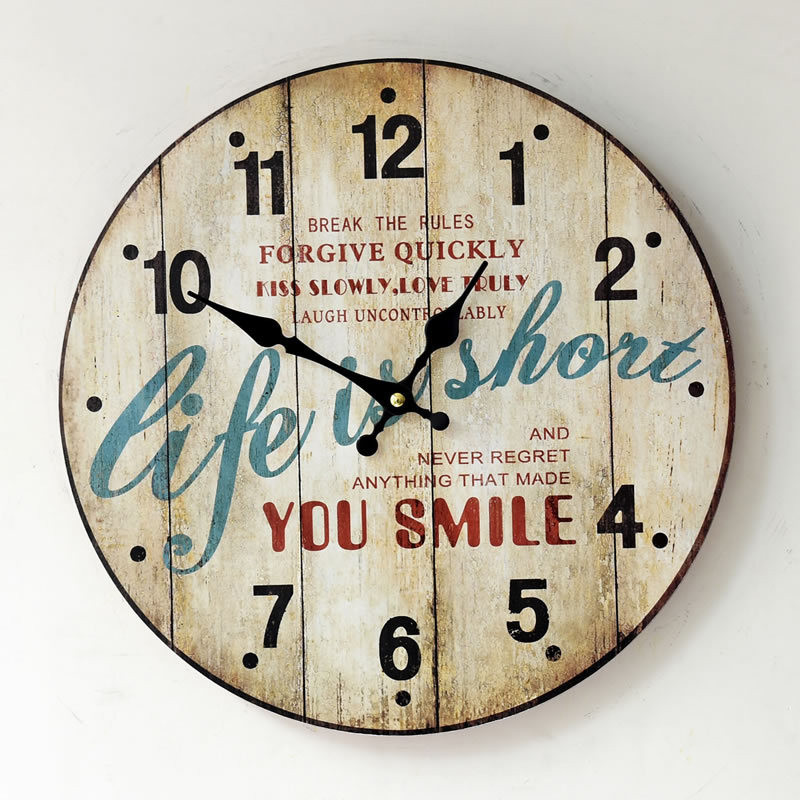 Life is short Vintage wall clock 35*35 cm large wall clock European shabby chic silent wall clock