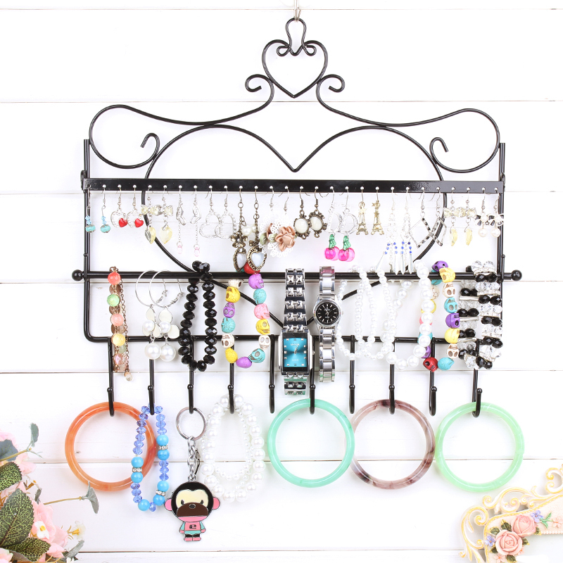 Wrought iron wall mounted frame earrings necklace holder stud earring accessories storage rack jewelry plaid pavans display rack
