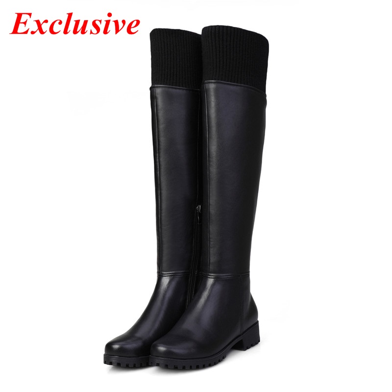 Square Heel Long Boots 2015 latest Leather Knee Boots Square Heel Woman Shoe Winter Short Plush Zip Square Heel Long Boots
