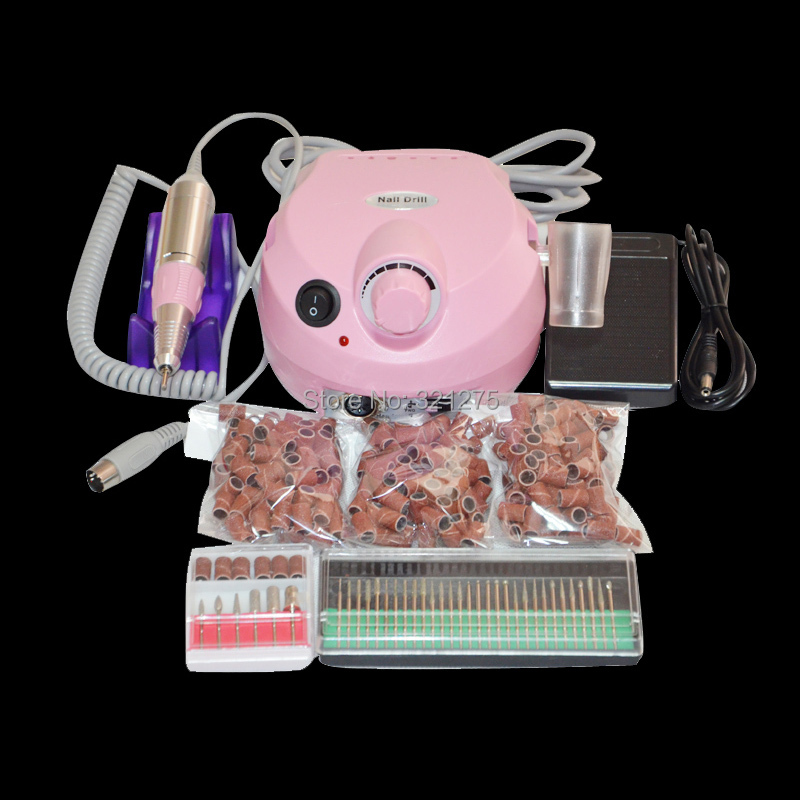 Free Shipping 30000 RPM Pro NEW pink Electric Nail Drill+300pcs Sanding bands+30pcs nail drill bit