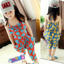 Kids Clothing Sets Chiffon Heart Pattern One Peice Jumpsuit Cropped Trousers 2 7Y