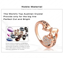 LZESHINE Brand Black Enamel Love You Letter Ring Heart Bow 18K Rose Gold Plate Austrian Crystal