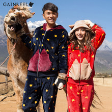 Male and female song Riel autumn and winter long-sleeved flannel pajamas cartoon couple home service package snow sports Wu Yun