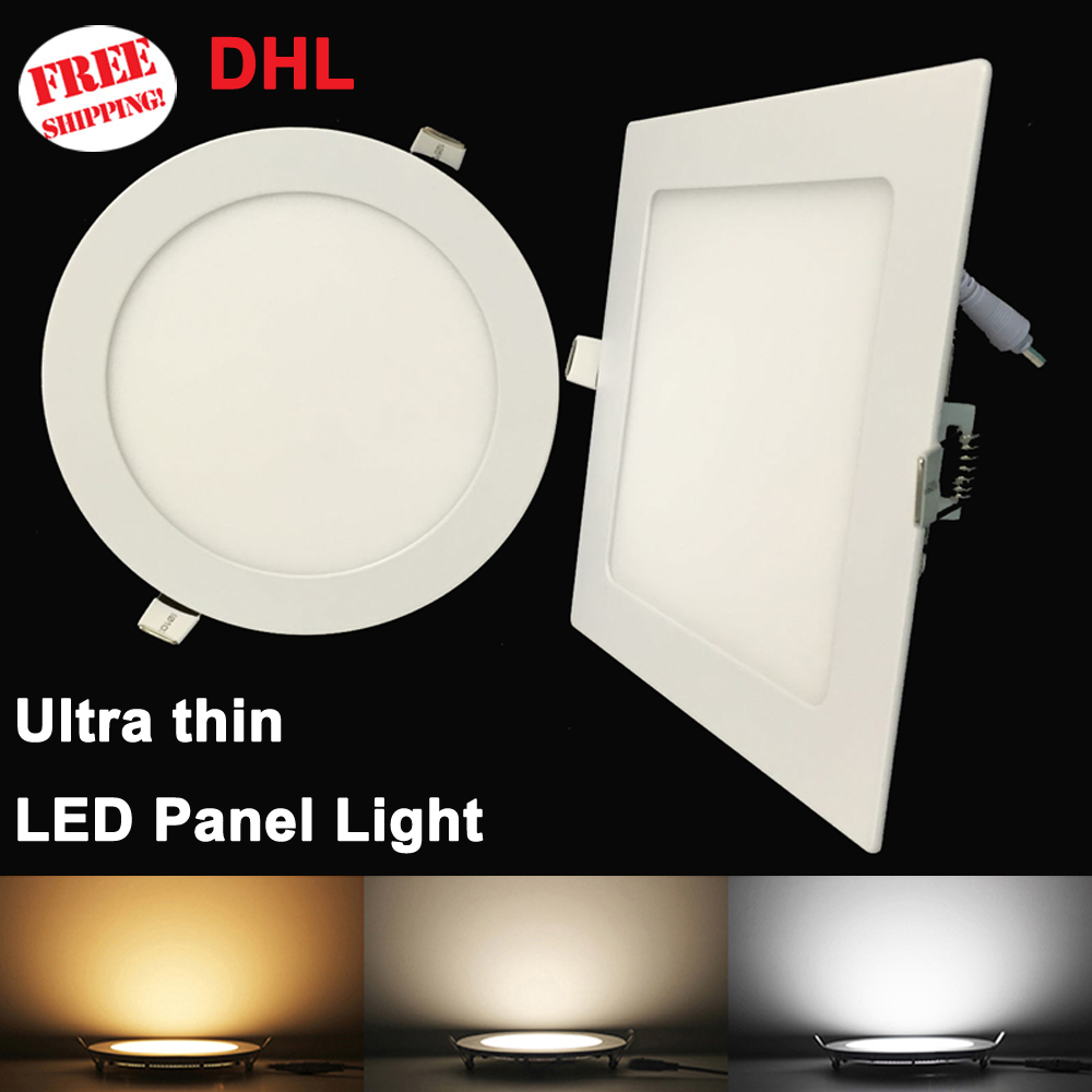 20pcs Ultra Thin LED Panel Downlight 3W 6W 9W 12W15W 18W Round/ Square LED Ceiling Recessed Light AC85-265V LED Panel Light bulb