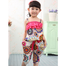 Free Shipping 2015 Summer New Children Clothing Sets Baby Girls Spaghetti Strap Top Twinset Harem Pants