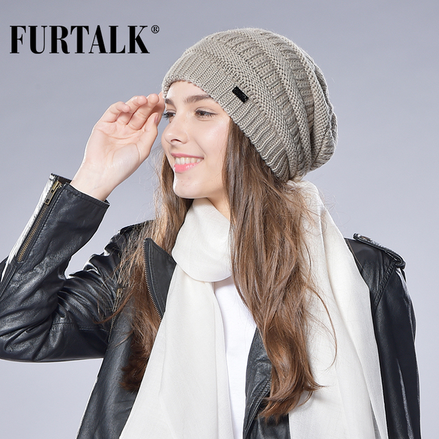 FURTALK Spring Autumn Wool Knit Slouchy Hat for Women Cross Cap Women Wool Knit Beanie Braided Hat