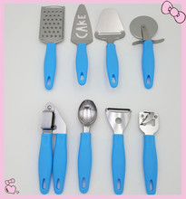 2016 New Blue PP Handle S/S Head 8pcs kitchen Tool Accessories For Pizza Turner Garlic Presser and Ice Cream Scoop Hot Sale