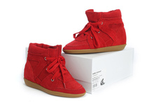 Isabel Marant Lace up Women Fashion Wedge High Heel Sneakers Hidden heel 7CM Genuine Leather suede