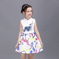 Brand Designer Fashion 2016 Summer Floral Print A Line Flower Casual Clothing Girls Dresses Princess Vestidos