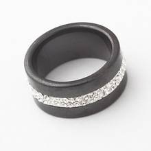 New 10MM Black and White 2 Row Crystal Ceramic Ring Women Engagement Promise Wedding Band Gifts