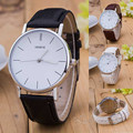 Luxury Geneve Silver Stainless Steel Round Dial PU Leather Quartz Business Dress Wrist Watch Wristwatches Gift