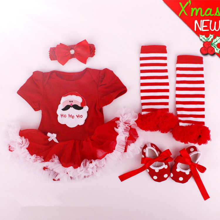 Christmas Gifts Newborn Baby Costumes Kids Romper Girls tutu Dress Headband Colorful Socks Shoes Set Toddler