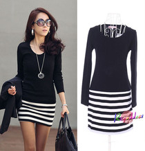 Xmas Cotton Stripes Bodycorn Mini Long Sleeves Dress Vestido Sexy Bottom Dress Free Shipping plus size offered