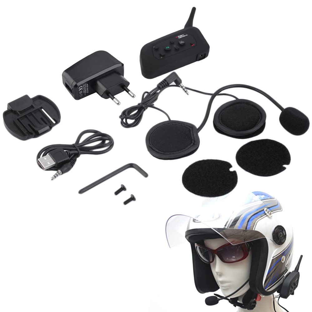 1200M V4 BT Multi Interphone Bluetooth Intercom Waterproof FM Motorcycle Headphone Helmet Headset Communicator 4 Riders EU Plug