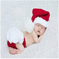 2016 free shipping Newborn Baby Christmas Santa Claus Outfit Crochet long tail pixie Elf Hat Diaper