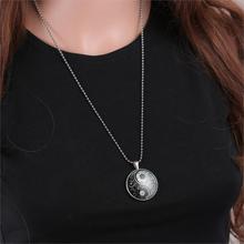 Antique Tai Chi Necklace Glass Cabochon Statement Silver Long Bead Chain Pendant Necklace Glow In Dark