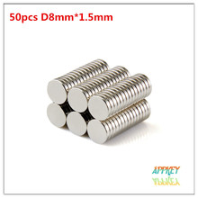 Hot sale 50pcs Strong Round Dia. 8mm x 1.5mm N50 Rare Earth Neodymium Magnet Art Craft Fridge free shipping