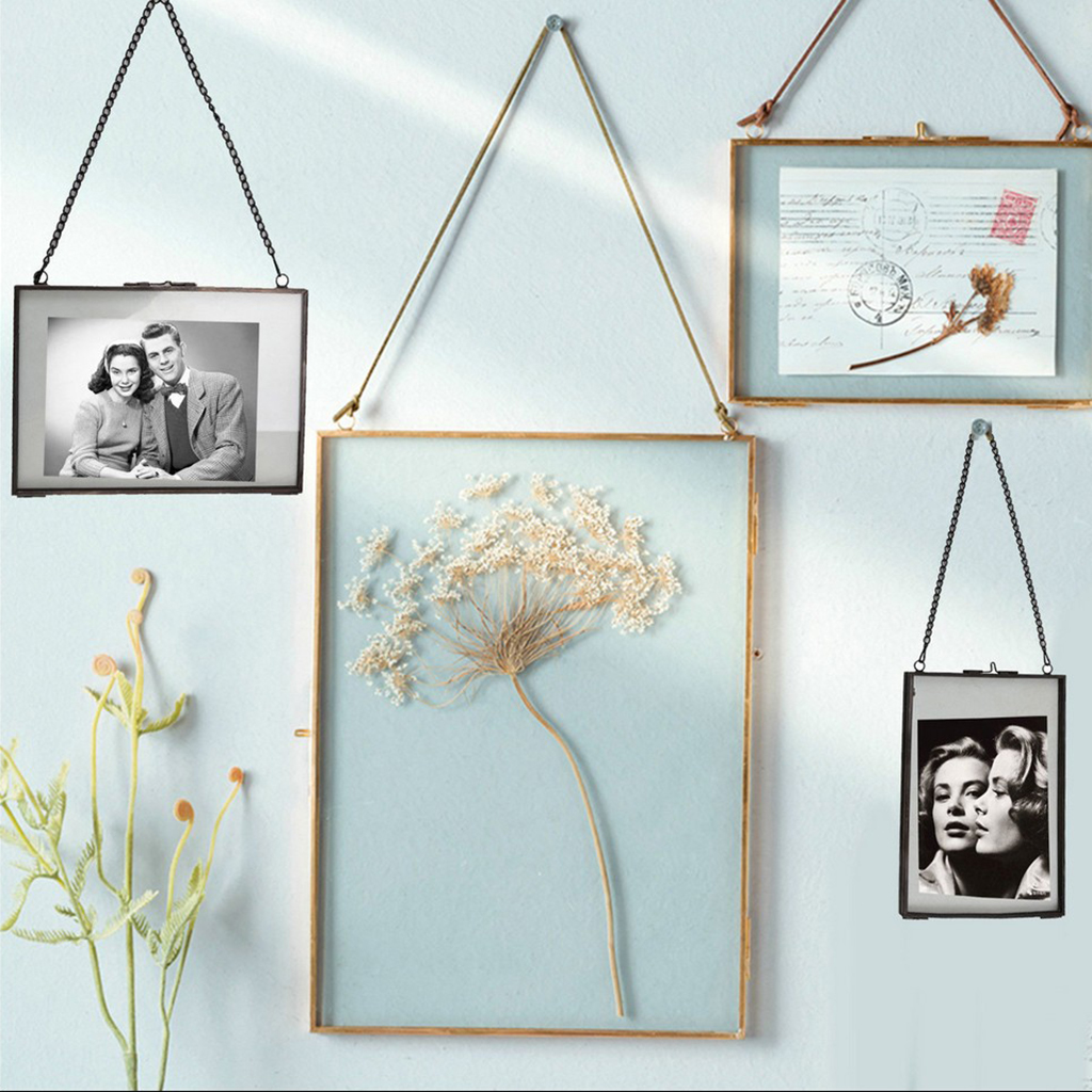 Details about   Retro Transparent Glass Hanging Photo Frame Easy to Install Dual Sided 