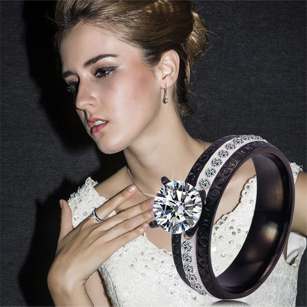 Joias titanium ring Filled Female Love Wdding Band Crystal Ring Figner Pair Bague Women Bijoux Wholesale