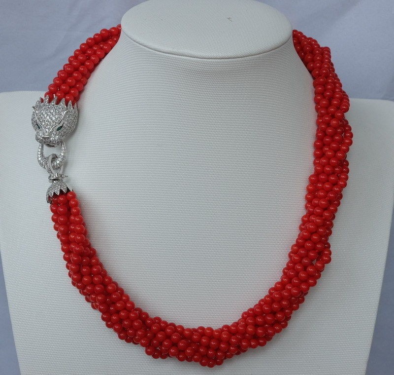 fashion-8strds-Red-Coral-Round-necklace-zircon-clasp(1)
