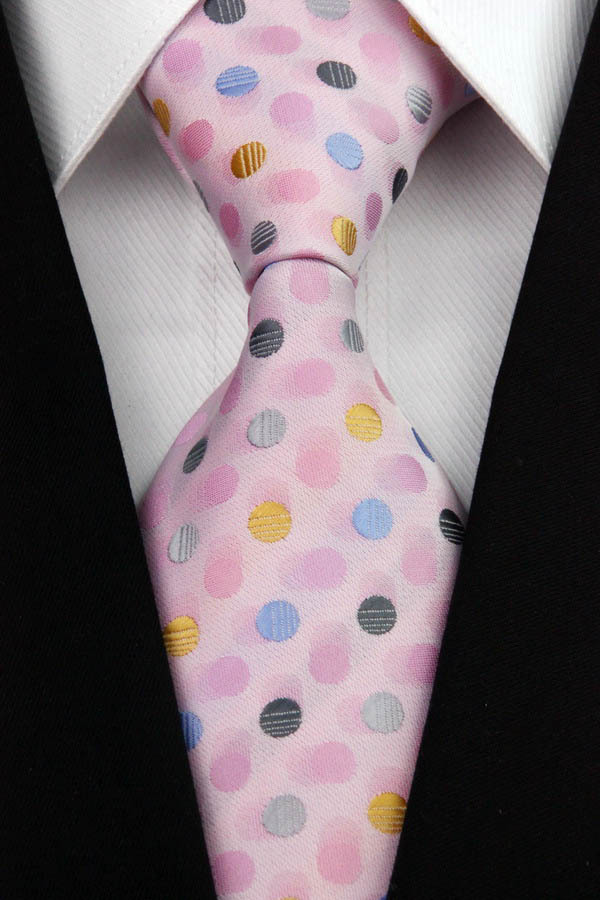 NT0175 Pink Blue Dot Multicolor Jacquard Woven Classic Elegant Silk Polyester Mans Business Wedding Luxury Tie