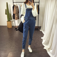 Free Shipping 2016 Womens Jumpsuit Denim Overalls High Waist Casual Vintage Loose Pants Pockets Women Boyfriend Jeans Plus Size