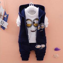 Newest 2015 Autumn Baby Girls Boys Minion Suits Infant/Newborn Clothes Sets Kids Vest+T Shirt+Pants 3 Pcs Sets Children Suits