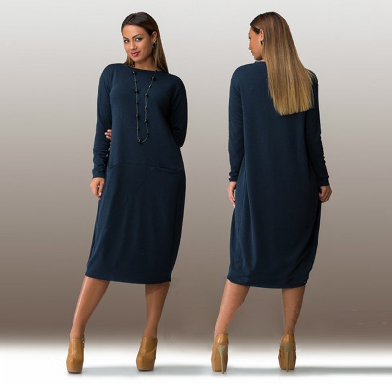 XL 6XL plus size casual women dress 2016 spring solid Knee Length Dresses big sizes women